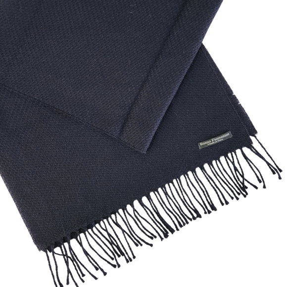 ROSSO FIORENTINO Navy Blue 100% Wool Fringe Scarf - Picture 1 of 6